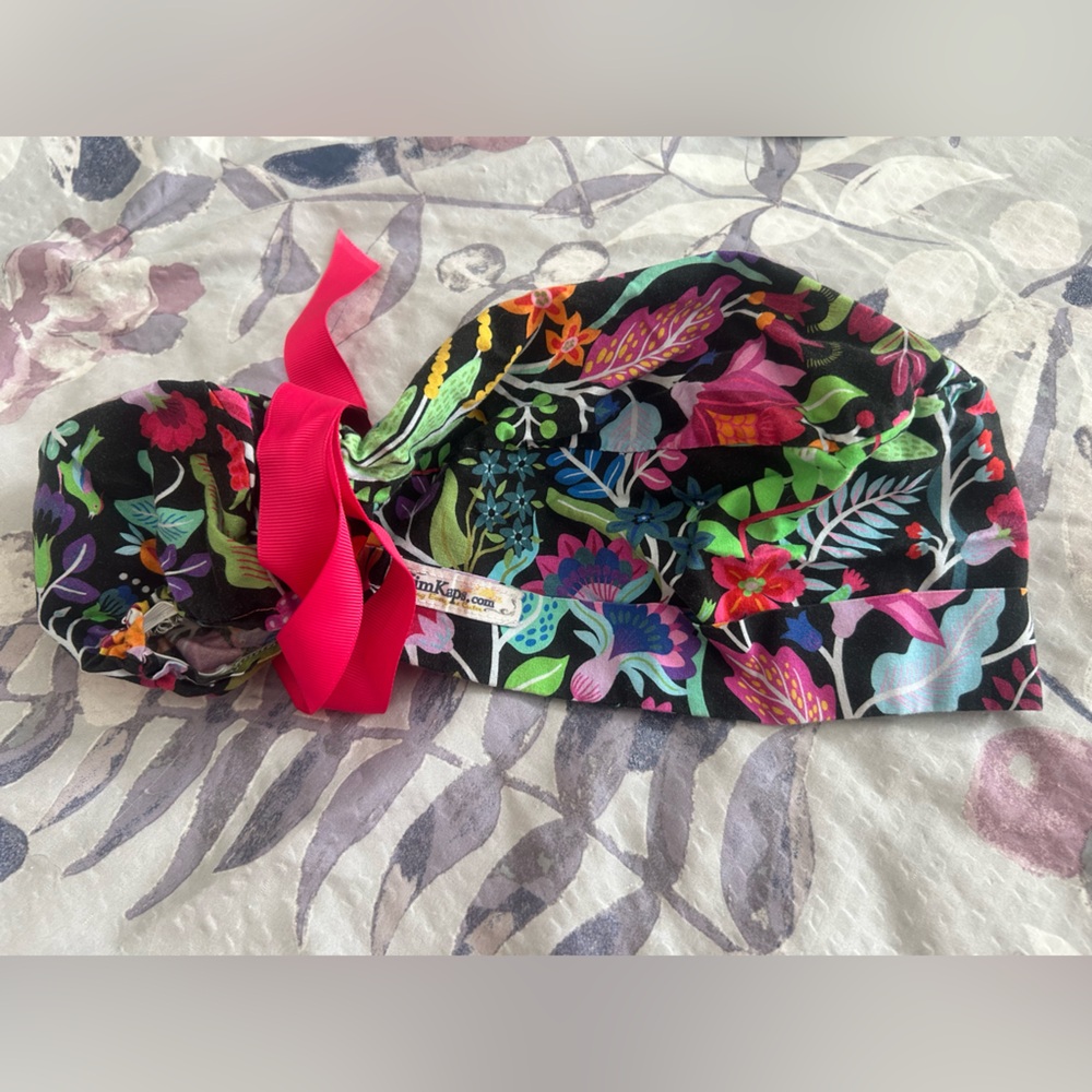 Colorful Floral Ponytail scrub cap